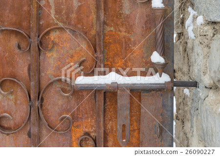 rustic door lock snow covered rustic door lock snow covered 26090227