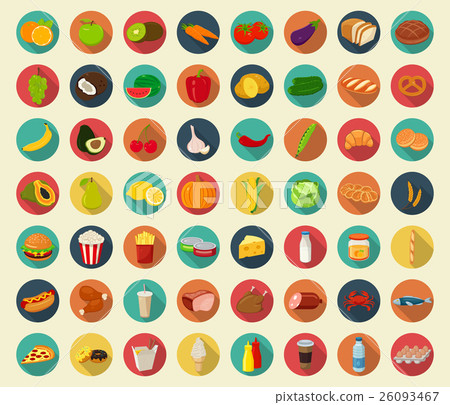 Food and drinks icons set. Flat design icons - Stock Illustration ...