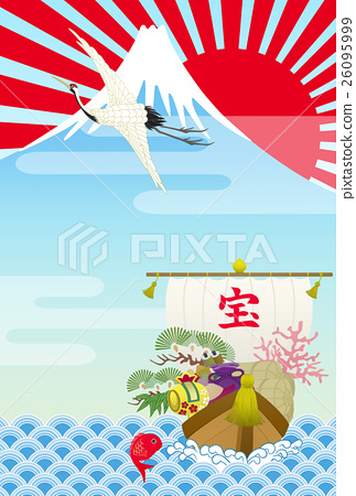 Stock Illustration: treasure ship, new year\'s card, auspicious treasure ship