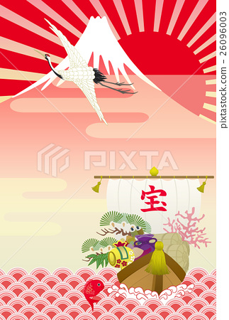 Stock Illustration: treasure ship, new year\'s card, auspicious treasure ship