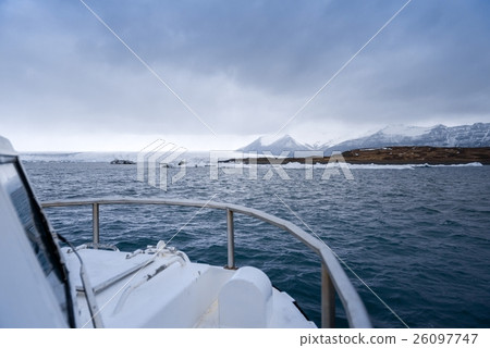Amphibian boat on lagoon Amphibian boat on lagoon 26097747