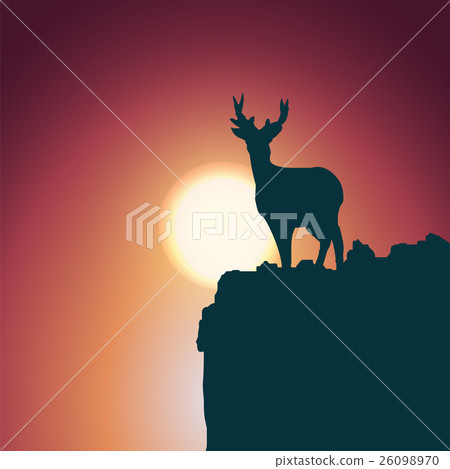 Landscape background. Deer standing on a hill Landscape background. Deer standing on a hill 26098970