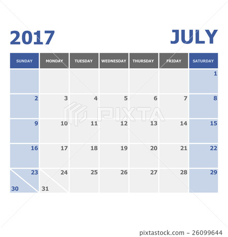 17 July Calendar Week Starts On Sunday Stock Illustration