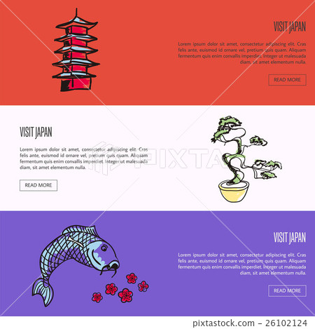 Visit Japan Touristic Vector Web Banners Set 26102124