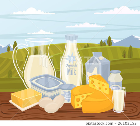 Farm products banner with dairy composition Farm products banner with dairy composition 26102152