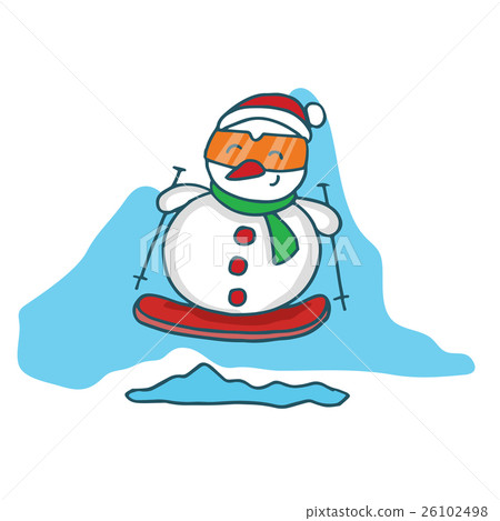Snowman with surfing board cartoon Snowman with surfing board cartoon 26102498