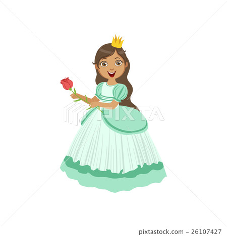 Little Girl In Turquoise Dressed As Fairy Tale - Stock Illustration ...