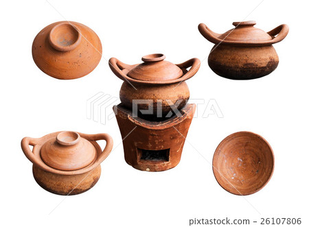 Clay pots on white background. 26107806