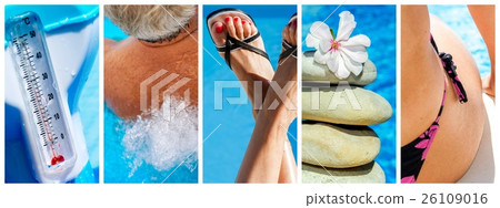 Collage close-up maintenance of a private pool 26109016