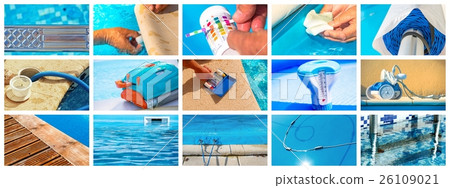 Collage close-up maintenance of a private pool 26109021