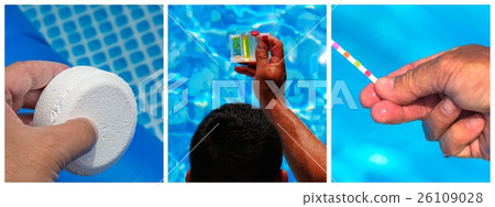 Collage close-up maintenance of a private pool 26109028