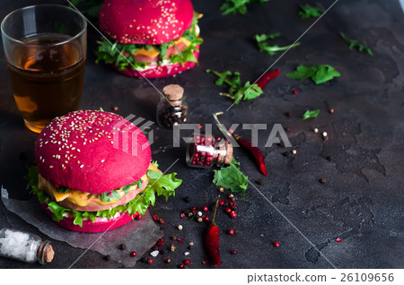 Closeup of homemade burgers with lettuce 26109656