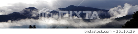 Morning mountain ranges in mountain village Asagiri dance fog banner 26110129