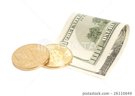 bitcoin coins and one hundred dollar banknote bitcoin coins and one hundred dollar banknote 26110849
