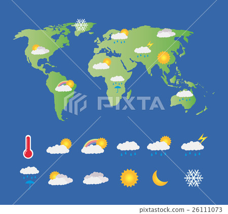 weather icon set with world map weather icon set with world map 26111073
