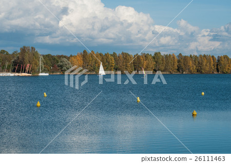 panorama of alsatian Lake with sailboard  26111463