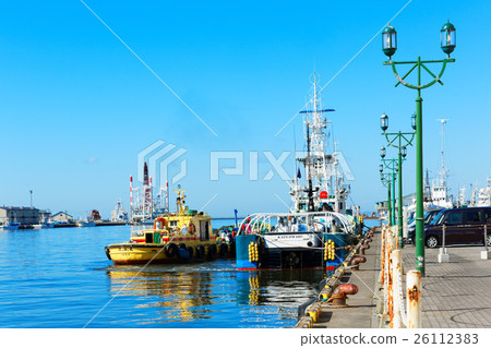 Tuna fishing boat and oil tanker anchored at Kushiro Port 26112383