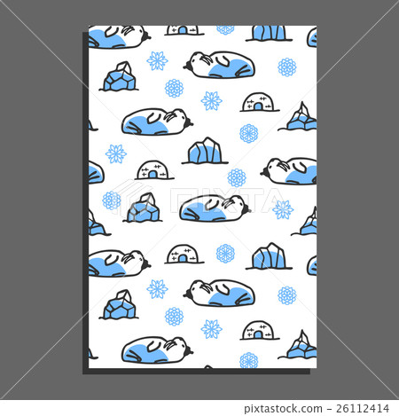 Greeting card template with cute cartoon walrus Greeting card template with cute cartoon walrus 26112414