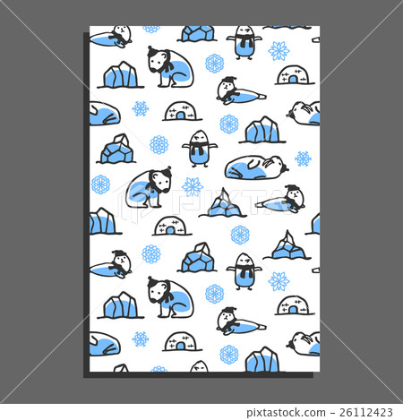 Greeting card template with cute cartoon polar 26112423