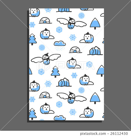 Greeting card template with cute cartoon snowy owl Greeting card template with cute cartoon snowy owl 26112430