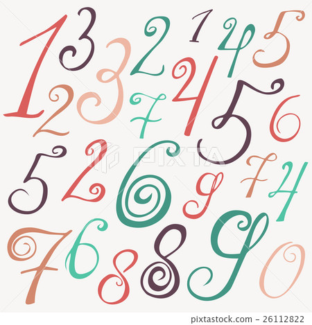 Hand drawn numbers. Vector sketch illustration 26112822