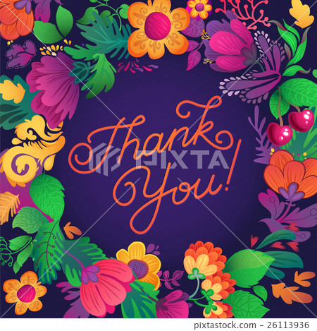 Thank you card in bright colors. Stylish floral Thank you card in bright colors. Stylish floral 26113936