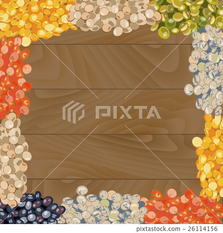 Various types of lentils on wooden background. Various types of lentils on wooden background. 26114156