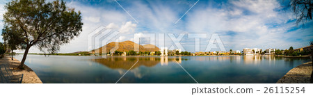 mountain and reflection in lake alcudia mallorca 26115254