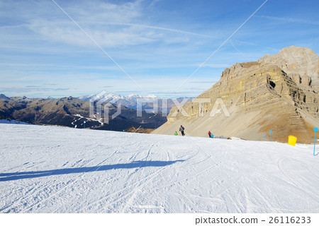 The ski slope with a view on Dolomiti mountains 26116233