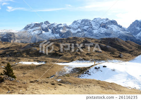 The ski slope with a view on Dolomiti mountains 26116235