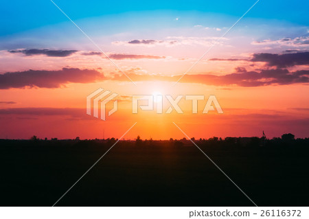 Scenic Red And Orange Sunset On Dramatic Cloudy 26116372