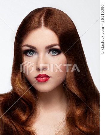 Ginger red long hair.Fashion portrait red lips 26116396