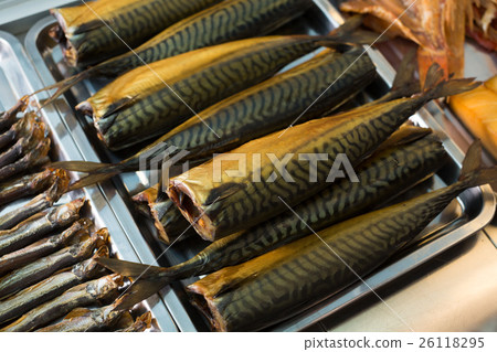 Cured mackerel and other fish in supermarket Cured mackerel and other fish in supermarket 26118295