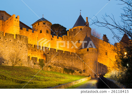 Medieval fortress walls in evening time. Carcassonne 26118415