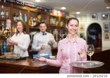 Waitress and barmen working Waitress and barmen working 26120216