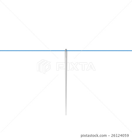 Needle in silver design hanging on blue thread Needle in silver design hanging on blue thread 26124059