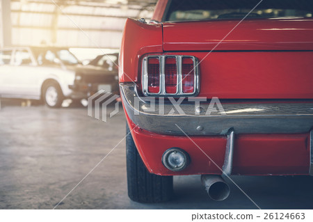 Close up rear view of red Retro classic car Close up rear view of red Retro classic car 26124663