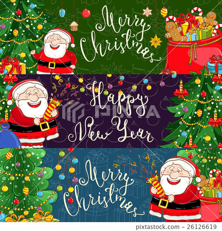 Merry Christmas and Happy New Year Vector Banners 26126619
