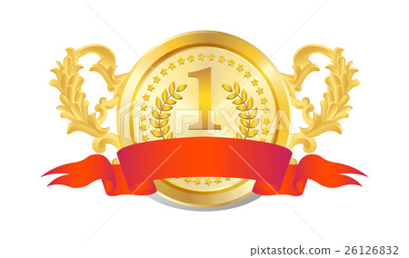 golden badge with red flag golden badge with red flag 26126832