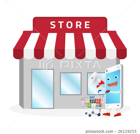 smartphone cartoon shopping at store smartphone cartoon shopping at store 26129255