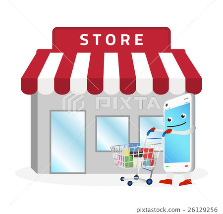 smartphone cartoon shopping at store smartphone cartoon shopping at store 26129256