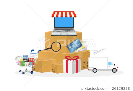 online store object with shopping cart box laptop online store object with shopping cart box laptop 26129258