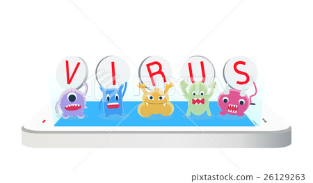 virus cartoon character on a smartphone virus cartoon character on a smartphone 26129263
