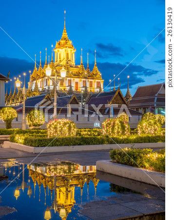 Metallic castle in Bangkok under evening sky 26130419