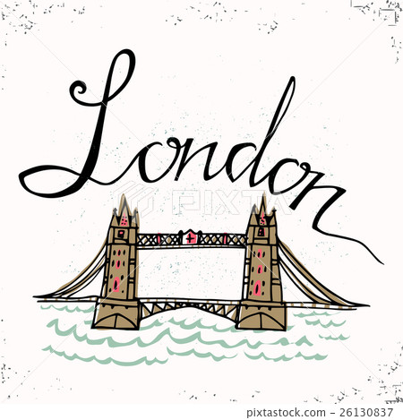 图库插图: london hand lettering and tower bridge.