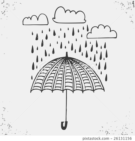 Hand drawn poster with umbrella, clouds Hand drawn poster with umbrella, clouds 26131156