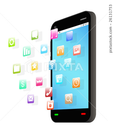 smartphone with floating applications icon smartphone with floating applications icon 26131753
