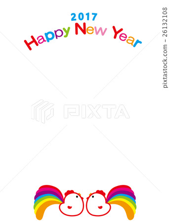 New Year cards 2017 HappyNewYear chicken rooster year rainbow tail 26132108