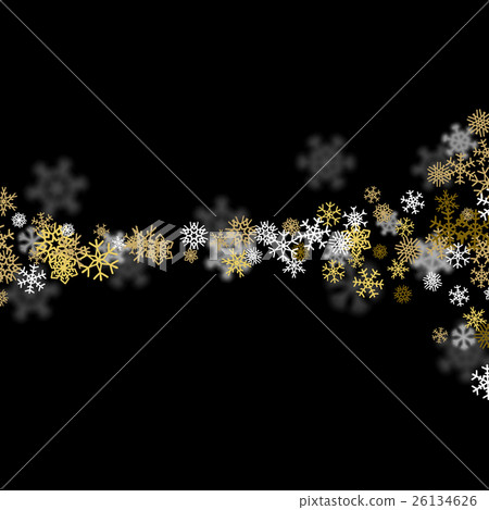 Snowfall background with golden snowflakes blurred 26134626