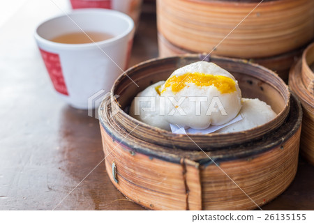 Chinese Steamed Creamy Custard Bun; Asian dish 26135155